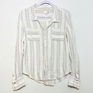 KUT FROM THE KLOTH Embroidered Stripe Long Sleeve Button Shirt Blouse